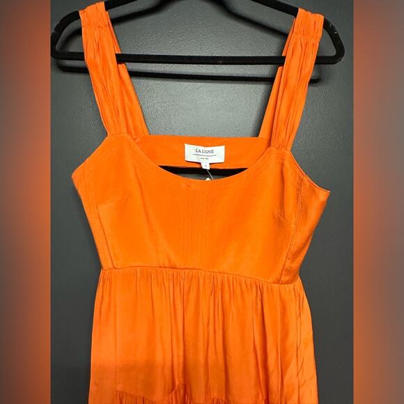 NWT La Ligne Vanessa Silk Scoop neck Open Back Midi Maxi Dress Orange S - Picture 3 of 5